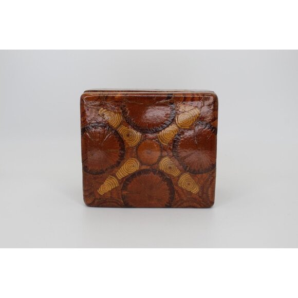 Vintage Wood Slice Mosaic Box: Rustic Mid-Century Folk Art Storage - Picture 8 of 8